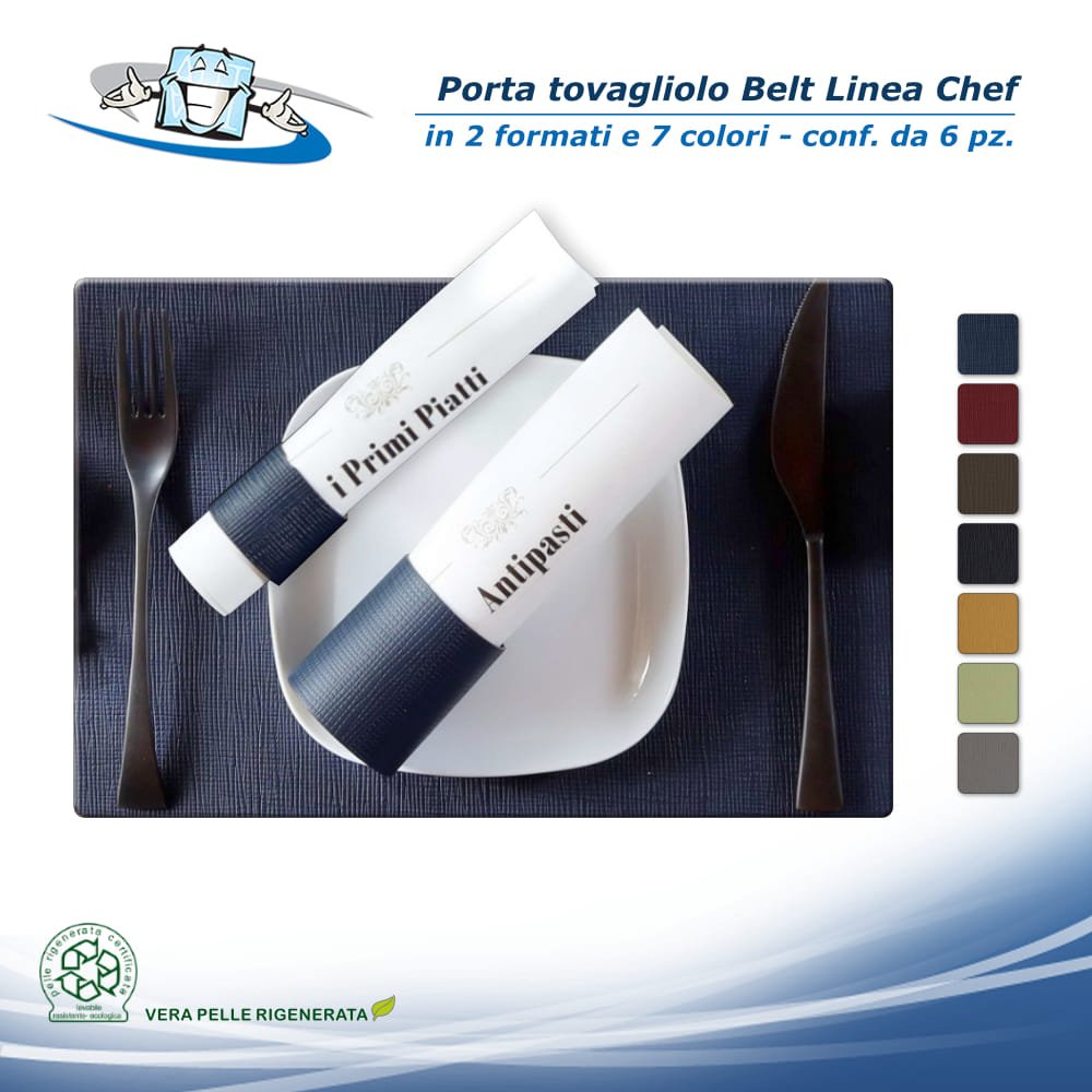 Linea Chef - Conf. 6 pz. Porta tovagliolo Belt in vera pelle rigenerata misure S e M