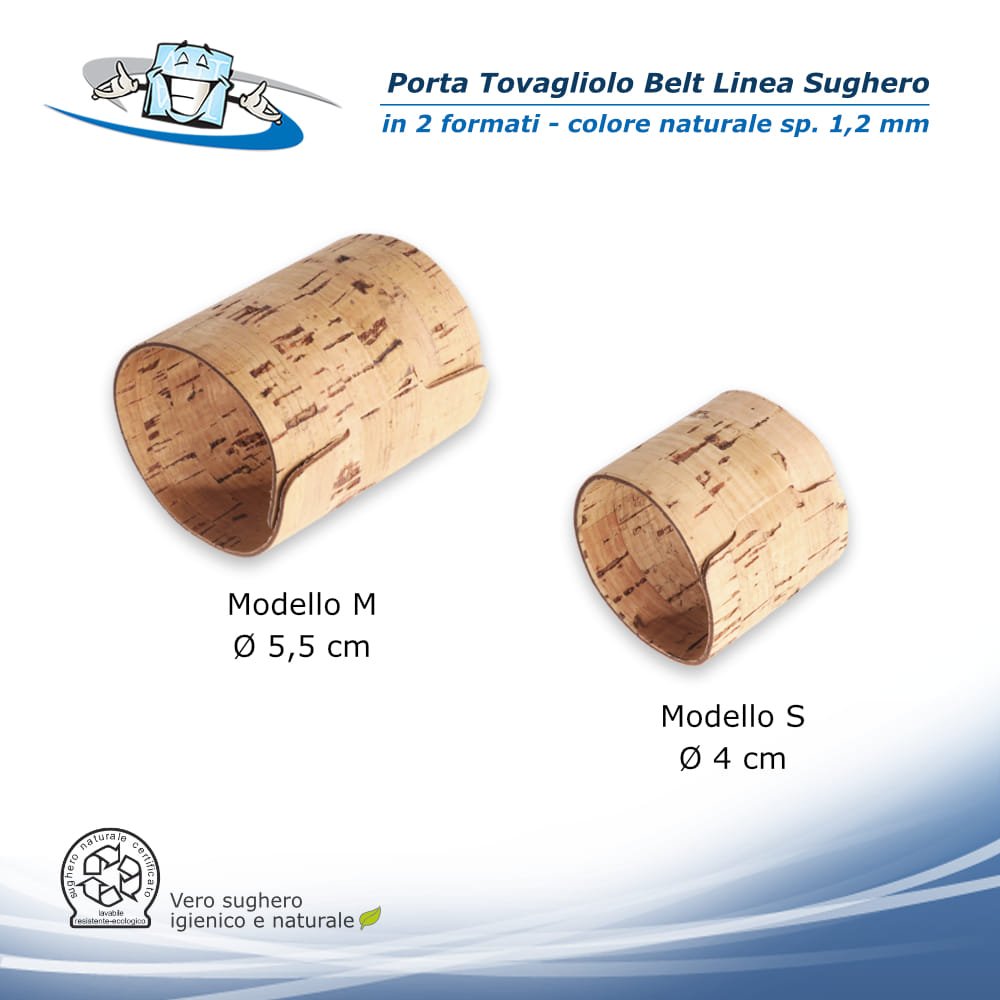Linea Sughero - Conf. 6 pz. Porta tovagliolo Belt in sughero vegetale misure S e M - colore Naturale