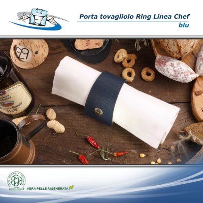 Linea Chef - Conf. 4 pz. Porta tovagliolo Ring in vera pelle rigenerata Blu