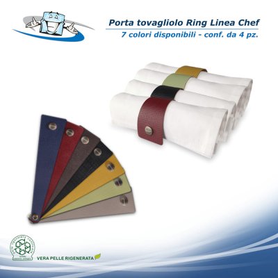 Linea Chef - Conf. 4 pz. Porta tovagliolo Ring in vera pelle rigenerata