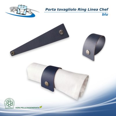 Linea Chef - Conf. 4 pz. Porta tovagliolo Ring in vera pelle rigenerata Blu