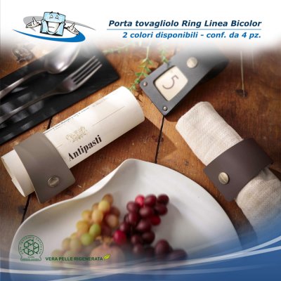 Linea Bicolor - Conf. 4 pz. Porta tovagliolo Ring in vera pelle rigenerata
