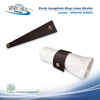Linea Bicolor - Conf. 4 pz. Porta tovagliolo Ring in vera pelle rigenerata cocoa (interno sabbia)