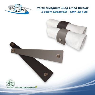 Linea Bicolor - Conf. 4 pz. Porta tovagliolo Ring in vera pelle rigenerata