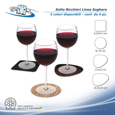 Linea Sughero - Conf. 4 pz. Sotto bicchieri in sughero vegetale