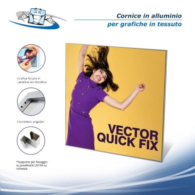 Cornice Vector Quick Fix - Cornice in alluminio con personalizzazione inclusa per fissaggio a muro o fondale in vari formati