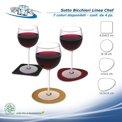 Linea Chef - Conf. 4 pz. Sotto bicchieri in vera pelle rigenerata