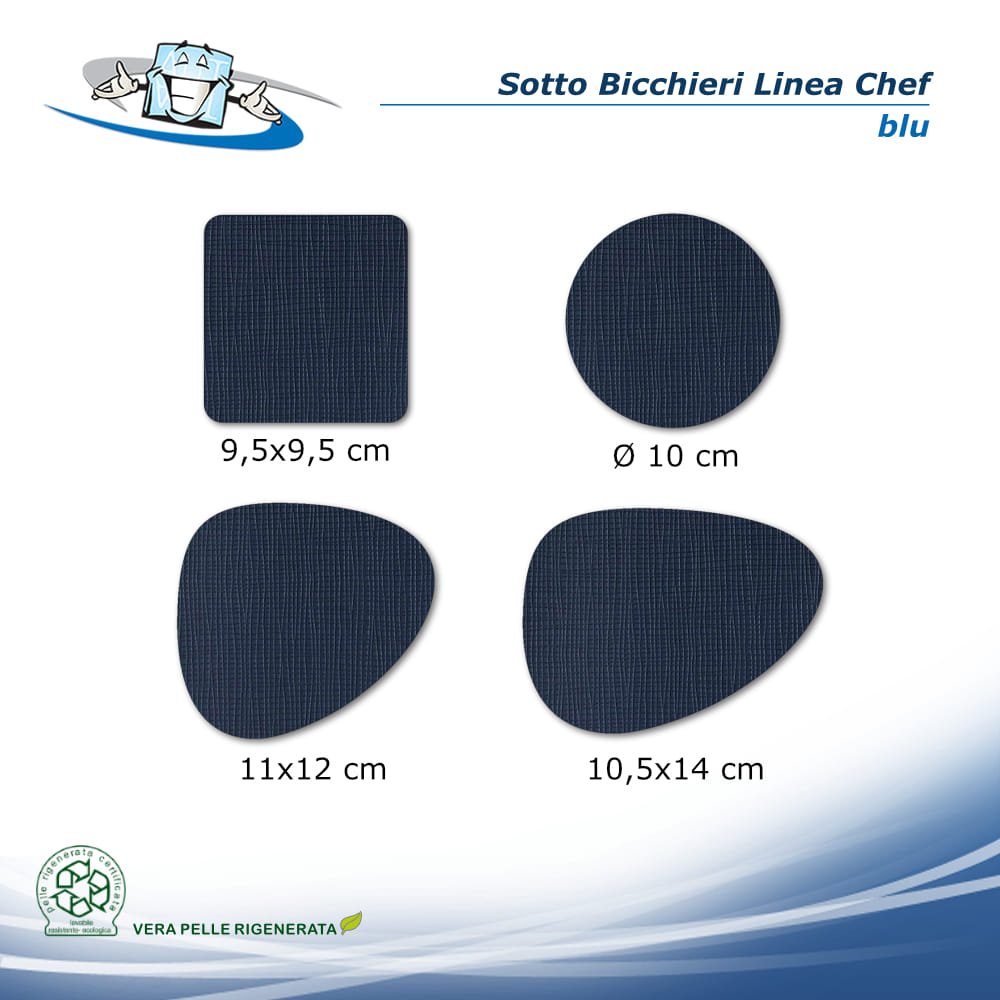 Linea Chef - Conf. 4 pz. Sotto bicchieri in vera pelle rigenerata blu