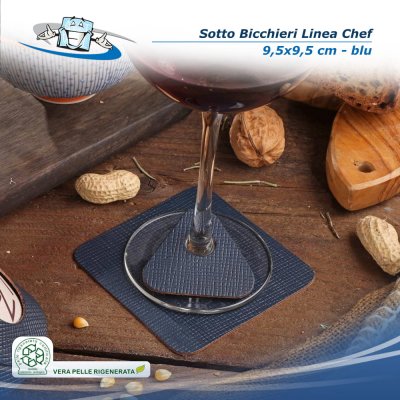 Linea Chef - Conf. 4 pz. Sotto bicchieri in vera pelle rigenerata blu