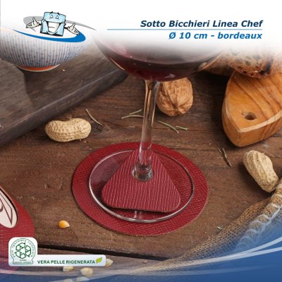 Linea Chef - Conf. 4 pz. Sotto bicchieri in vera pelle rigenerata bordeaux