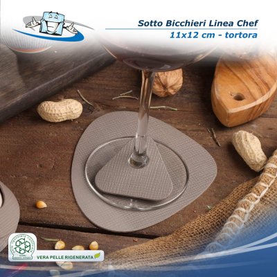 Linea Chef - Conf. 4 pz. Sotto bicchieri in vera pelle rigenerata tortora
