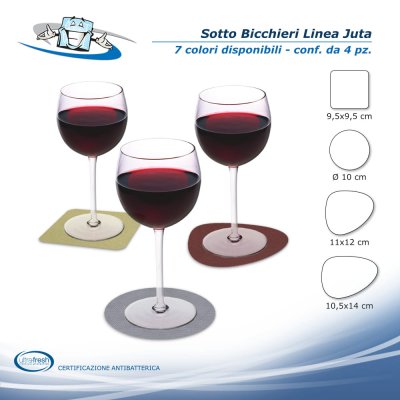 Linea Juta - Conf. 4 pz. Sotto bicchieri in PVC antibatterico