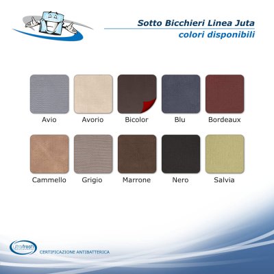 Linea Juta - Conf. 4 pz. Sotto bicchieri in PVC antibatterico - palette colori