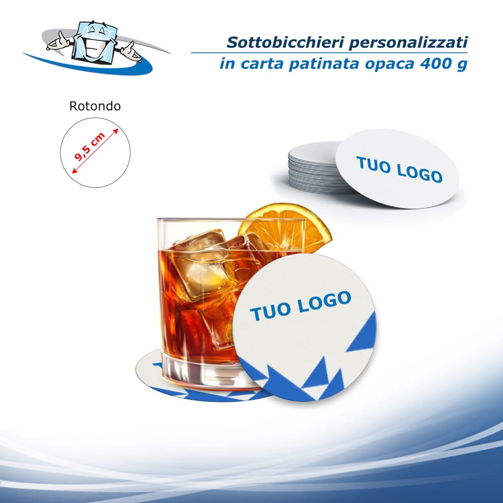 Sottobicchieri rotondi personalizzati in carta patinata opaca 400g