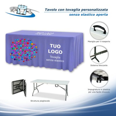 Gala - Tavolo pieghevole con tovaglia personalizzata con logo o messaggio promozionale