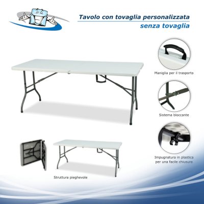 Gala - Tavolo pieghevole con tovaglia personalizzata con logo o messaggio promozionale