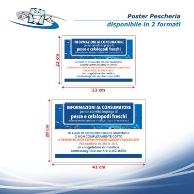 Poster pescheria "Avvertenza pesce crudo" in vinile adesivo opaco o forex 5 mm