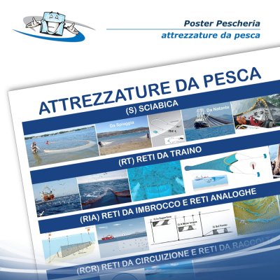 Poster pescheria "Attrezzature da pesca" in vinile adesivo opaco o forex 5 mm