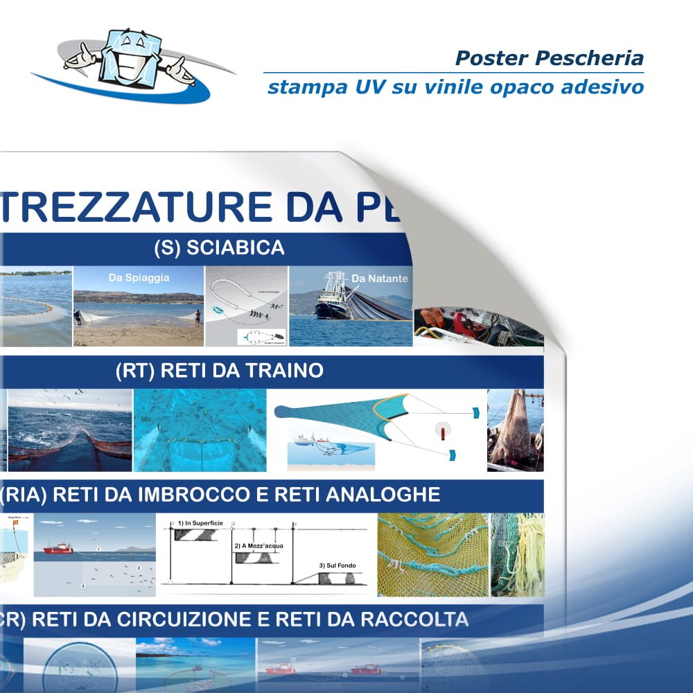Poster pescheria "Attrezzature da pesca" in vinile adesivo opaco