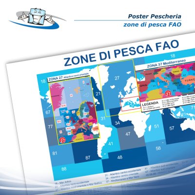 Poster pescheria "Zone di pesca FAO" in vinile adesivo opaco o forex 5 mm