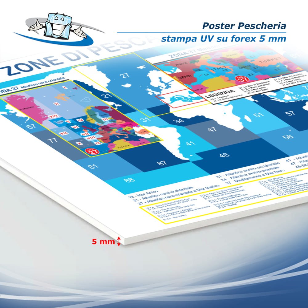Poster pescheria "Zone di pesca FAO" in forex 5 mm