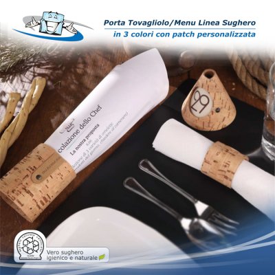 Linea Sughero - Porta Tovagliolo o Minimenu (Ø 6.5 cm) in sughero vegetale con etichetta personalizzabile