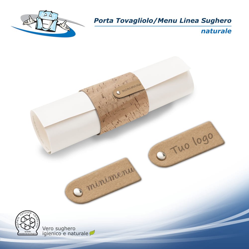 Linea Sughero - Porta Tovagliolo o Minimenu (Ø 6.5 cm) in sughero vegetale con etichetta personalizzabile