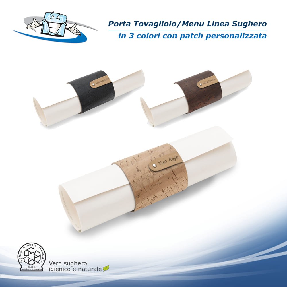 Linea Sughero - Porta Tovagliolo o Minimenu (Ø 6.5 cm) in sughero vegetale con etichetta personalizzabile