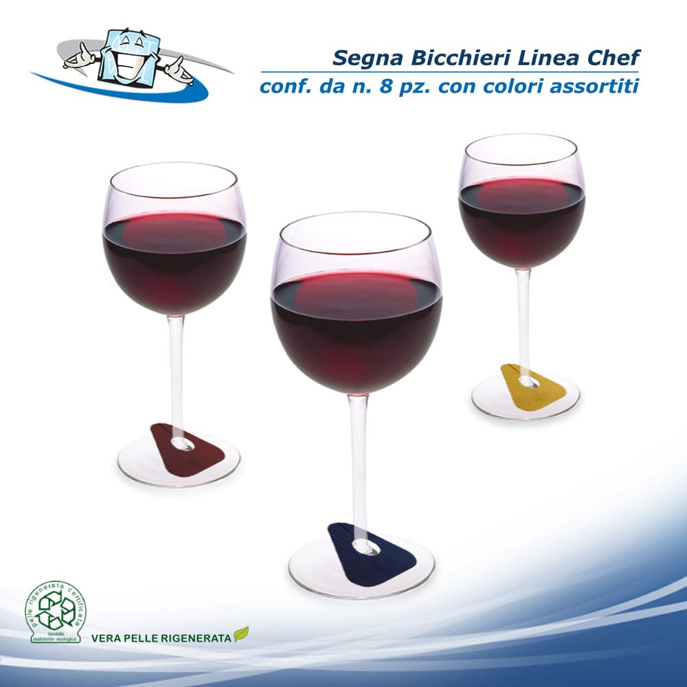 Linea Chef - Conf. 8 pz. Segna bicchieri Hole colori assortiti in vera pelle rigenerata