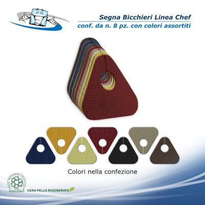 Linea Chef - Conf. 8 pz. Segna bicchieri Hole colori assortiti in vera pelle rigenerata