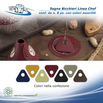 Linea Chef - Conf. 8 pz. Segna bicchieri Hole colori assortiti in vera pelle rigenerata