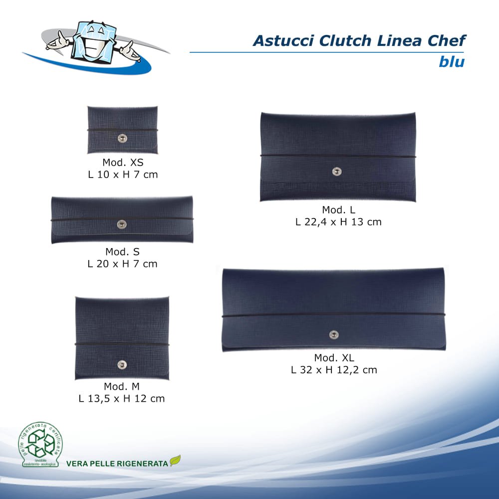 Linea Chef - Astucci Clutch in vera pelle rigenerata disponibili in 5 formati colore Blu