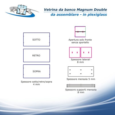 Vetrine multiuso in plexiglass trasparente versione assemblabile - aperta solo fronte senza sportello