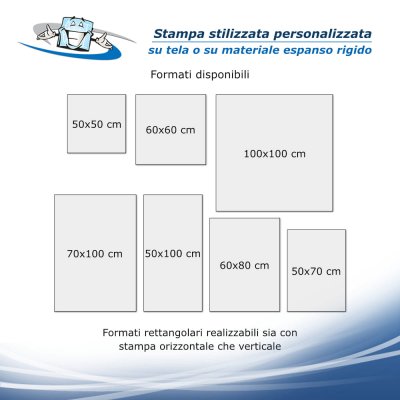 Stampa stilizzata personalizzata su tela o su materiale espanso rigido formati disponibili