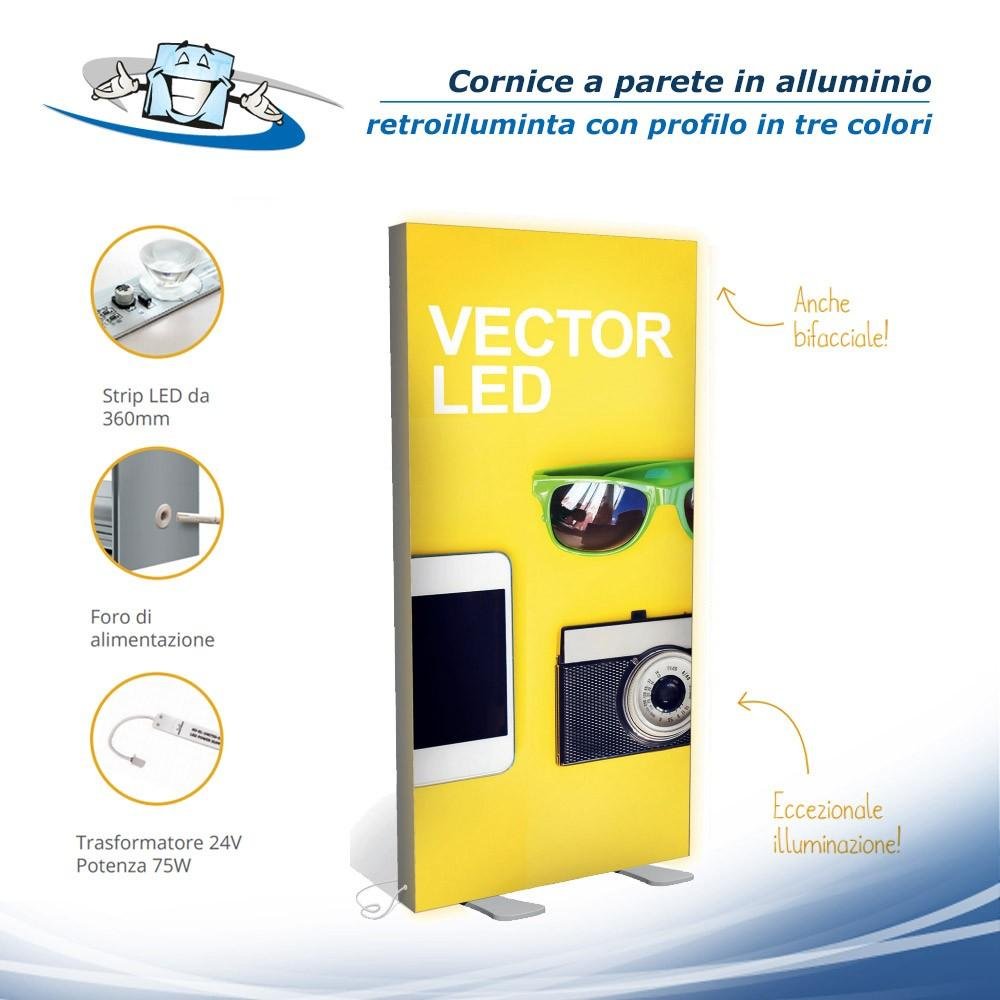 Vector LED -  Cornice a parete in alluminio retroilluminata con personalizzazione inclusa