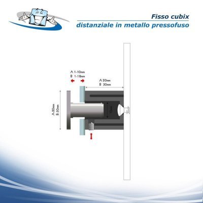 Fisso cubix - Distanziale a cubo in metallo pressofuso con sistema antifurto