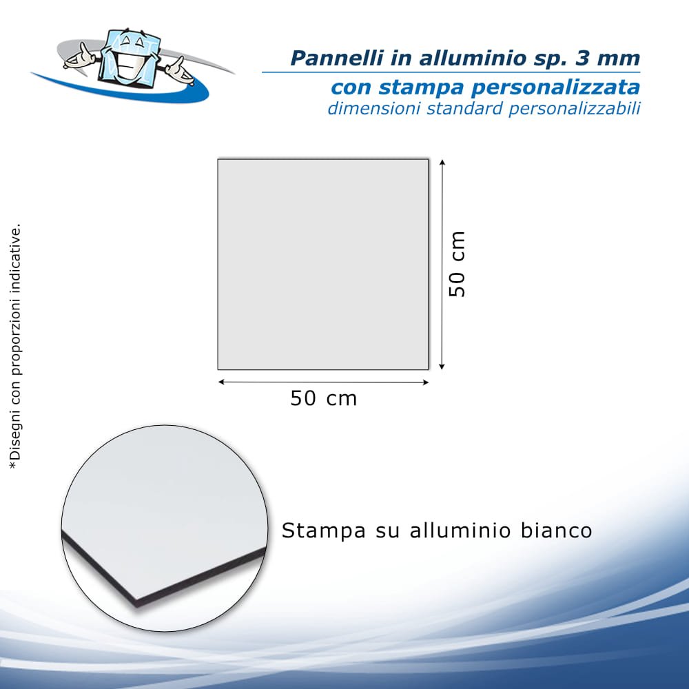 Stampa personalizzata su pannelli in alluminio bianco 50x50 cm