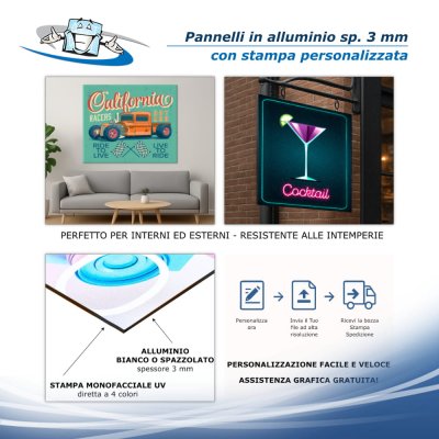 Stampa personalizzata su pannelli in alluminio in vari formati personalizzabili