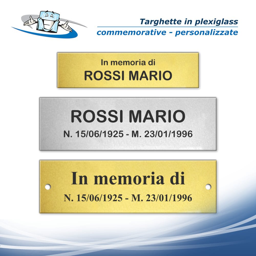 Targhette rettangolari commemorative personalizzate in plexiglass lapidi loculi panche inginocchiatoi chiese