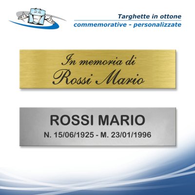 Targhe ottone satinato o silver plated commemorative personalizzate lapidi loculi panche inginocchiatoi chiese