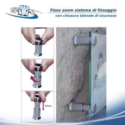 Fisso zoom - Sistema di fissaggio a brugola in ottone su pareti irregolari o inclinate per pannelli in diverse finiture