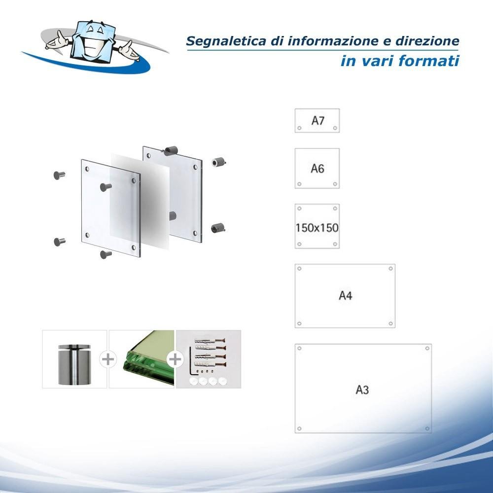 Set infoglass & steel - Set completo per segnaletica di informazione e direzione in vetro e in acciaio in vari formati