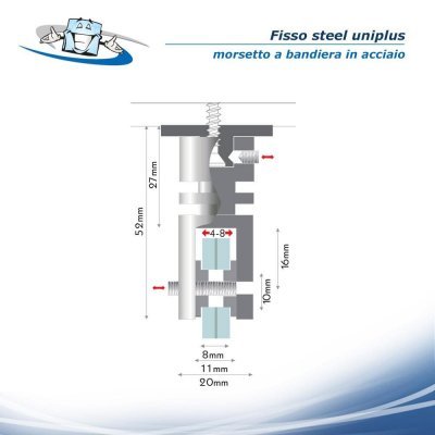 Fisso steel uniplus - Morsetto a bandiera in acciaio per parete o soffitto
