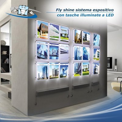 Fly shine panel light - Espositori luminosi a LED porta informazioni e tasche monofacciali personalizzabile con loghi e slogan