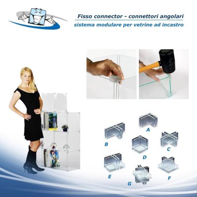 Fisso connector -  Vetrina componibile, sistema modulare per vetrine ad incastro