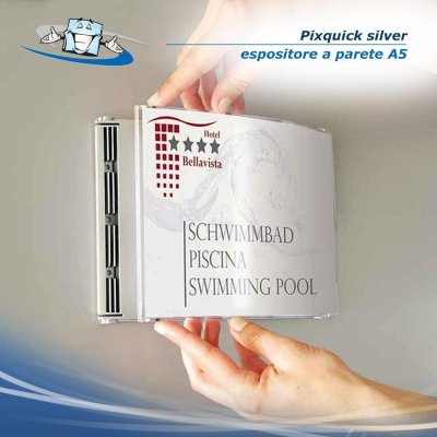 Pixquick silver - Espositore porta informazioni da parete e da banco verticale o orizzontale in vari formati