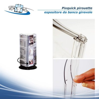 Pixquick pirouette - Espositore da banco girevole e triangolare con tre tasche in vari formati