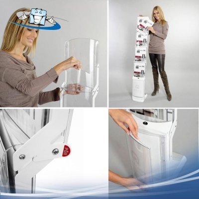 Real bianco - Porta depliant da terra pieghevole, portatile e personalizzabile in vari modelli