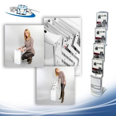 Real bianco - Porta depliant da terra pieghevole, portatile e personalizzabile in vari modelli