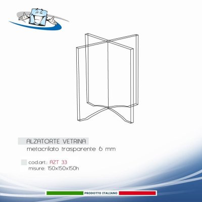 Alzatorte per esposizione per vetrina in plexiglass in tre dimensioni